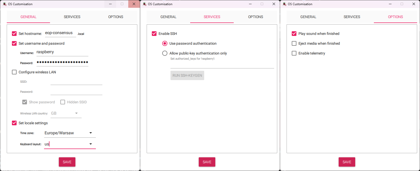 Sample Raspberry Pi Imager configuration